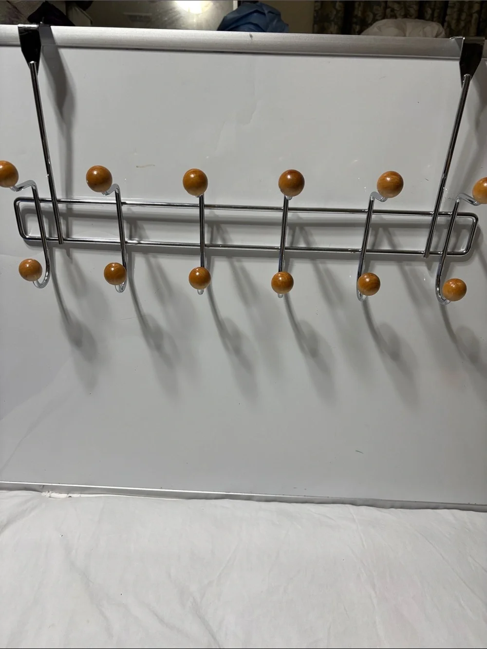 Wood-Tip Metal Wall Hook Rack - Chrome and Natural Wood